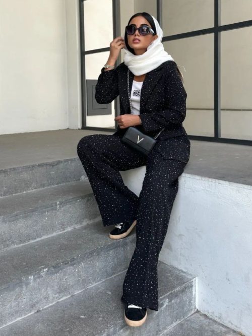 کت و شلوار کتان نگین کاری شده C107